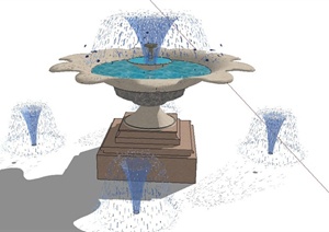 园林景观节点圆形锯齿形喷泉水池景观设计SU(草图大师)模型
