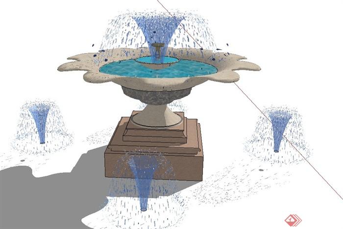园林景观节点圆形锯齿形喷泉水池景观设计SU模型(1)