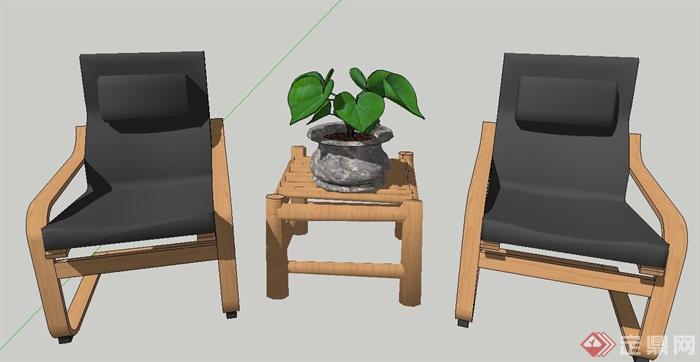 室内两人桌椅设计SU模型(1)