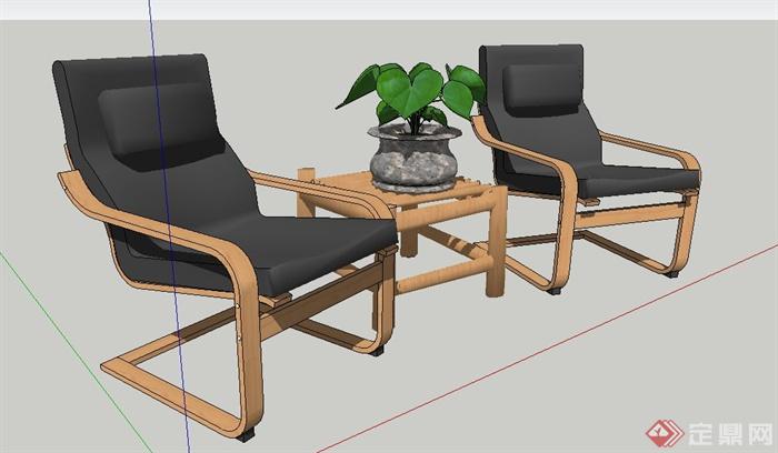 室内两人桌椅设计SU模型(2)