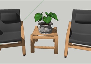 室内两人桌椅设计SU(草图大师)模型