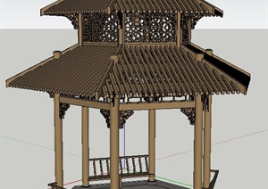 木质双檐六角亭设计SU(草图大师)模型