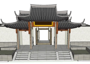 古典中式建筑节点入口门楼设计SU(草图大师)模型