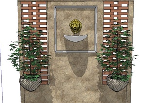 园林景观节点砖墙镂空景墙设计SU(草图大师)模型