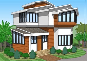 建筑设计现代风格独栋别墅设计SU（草图大师）模型