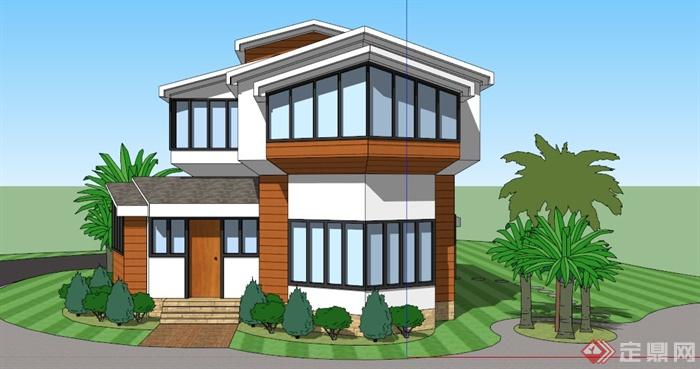 建筑设计现代风格独栋别墅设计SU（草图大师）模型(3)