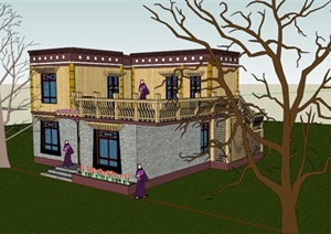 建筑设计民族特色独栋别墅设计SU（草图大师）模型