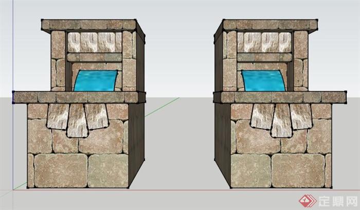园林景观设计组合喷水池设计SU（草图大师）模型(3)