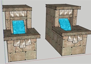 园林景观设计组合喷水池设计SU（草图大师）模型