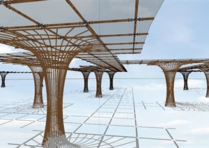 钢筋构架装置结合阳光板廊架设计SU(草图大师)模型