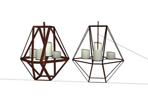 室内工业风铁艺吊灯设计SU(草图大师)模型