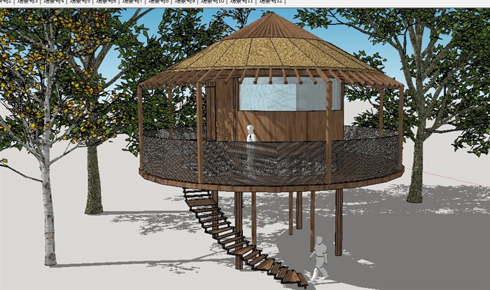 森林度假树屋建筑SU精致设计模型1