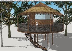 森林度假树屋建筑SU(草图大师)精致设计模型
