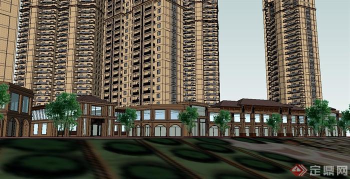 某滨水沿街住宅小区楼建筑设计su模型(3)