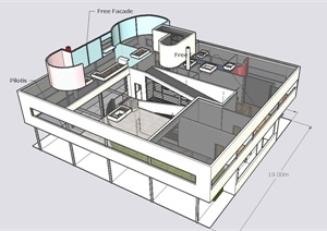 现代独栋别墅建筑设计SU(草图大师)模型（含模型建筑分析）
