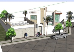 现代沿街独栋别墅建筑设计SU(草图大师)模型