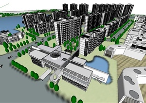 天津武清滨水住宅区规划设计SU(草图大师)模型（含建筑）