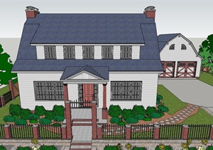 某两层庭院式私家别墅建筑设计SU(草图大师)模型