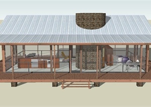 某单层长方形住宅建筑设计SU(草图大师)模型