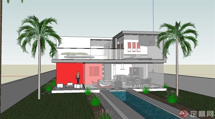 某现代两层独栋别墅住宅建筑设计su模型(2)