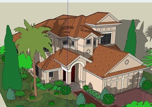 某欧式两层独立别墅建筑设计SU(草图大师)模型