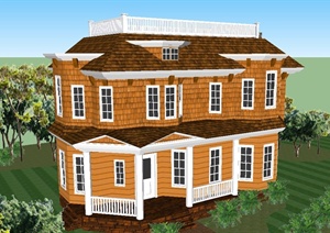 某两层带露天阳台别墅建筑设计SU(草图大师)模型