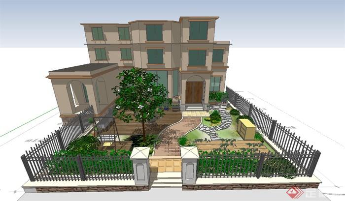 某多层别墅庭院景观绿化设计SU模型(1)