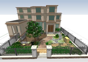 某多层别墅庭院景观绿化设计SU(草图大师)模型