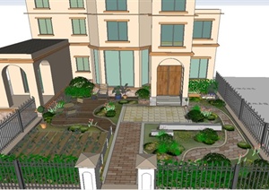 某多层别墅庭院花园景观设计SU(草图大师)模型