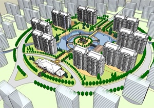 圆形居住小区景观规划设计SU(草图大师)模型
