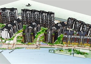 核心保护区滨水住宅楼建筑设计SU(草图大师)模型