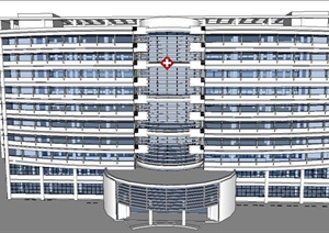 三栋现代风格医院建筑设计SU(草图大师)模型