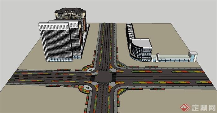 某十字交通路口综合建筑设计su模型(3)