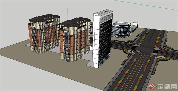 某十字交通路口综合建筑设计su模型(4)