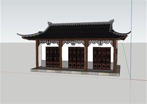 古典中式三门翘脚住宅建筑设计SU(草图大师)模型