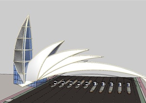 现代某贝壳形收费站建筑设计SU(草图大师)模型