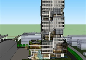 现代方形叠加是经典办公楼建筑设计SU(草图大师)模型