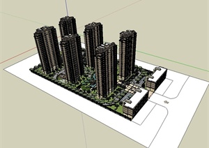 某现代高层居住区完整规划设计SU(草图大师)模型（含高层建筑设计）