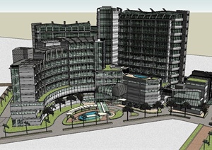 现代某叠加多层综合酒店建筑设计SU(草图大师)模型