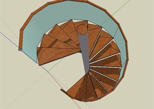 木质玻璃旋转楼梯设计SU(草图大师)模型
