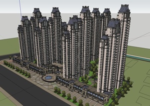 精美欧式高层住宅小区规划设计SU(草图大师)模型（含住宅建筑）