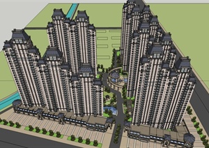精美高层住宅小区建筑设计SU(草图大师)模型（含小区景观）