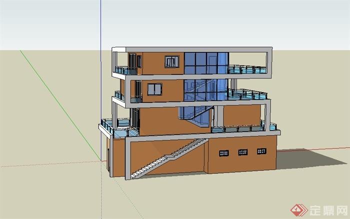 三层组合住宅楼建筑设计su模型(2)