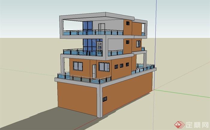 三层组合住宅楼建筑设计su模型(4)