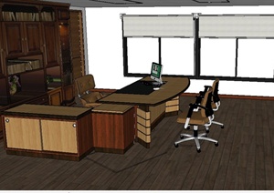 现代某老板办公室装修设计SU(草图大师)模型