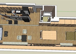 现代某单身公寓室内装修设计SU(草图大师)模型
