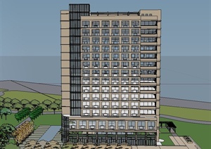 某现代办公楼规划与建筑设计方案SU(草图大师)模型 CAD施工图