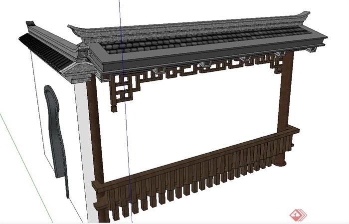 古典中式廊架围墙设计Su模型(1)