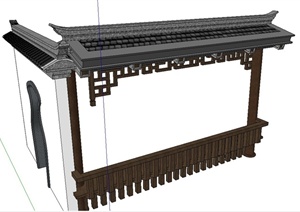 古典中式廊架围墙设计Su模型