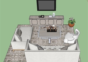 现代室内电视沙发茶几组合设计SU(草图大师)模型